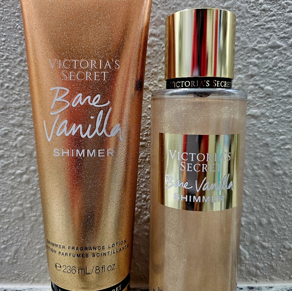 2 pcs SET VICTORIA'S SECRET BARE VANILLA SHIMMER BODY MIST SPRAY & BODY LOTION